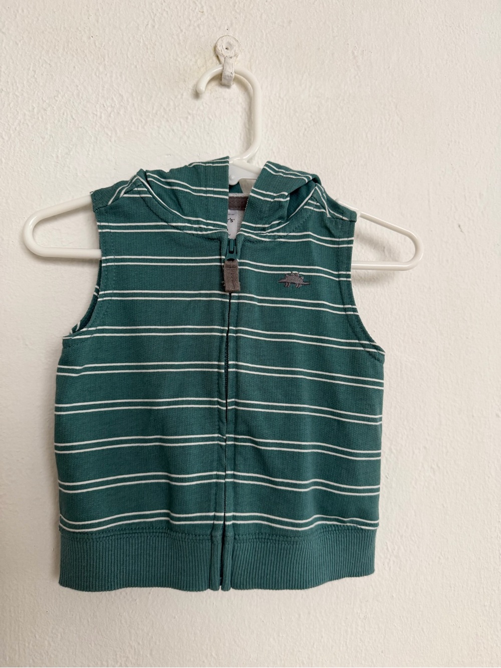 Carter's Teal and White Striped Hooded Zip Vest - Kids- Dino Design.